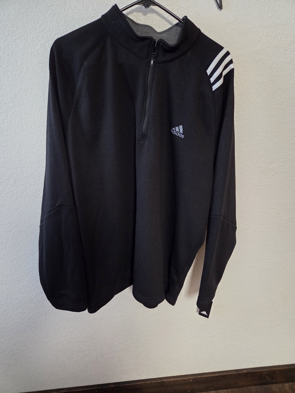 adidas Black Quarter-Zip Pullover with White Shoulder Stripes